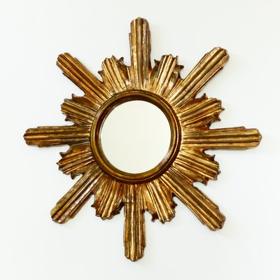 Mid-Century Gilded Wooden Sun Mirror, 1950s-WK-742582