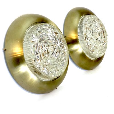 Mid-Century Gilt and Glass Ceiling Lamps or Sconces from Stilux Milano, Set of 2-OT-1083209