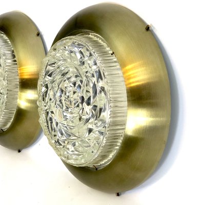 Mid-Century Gilt and Glass Ceiling Lamps or Sconces from Stilux Milano, Set of 2-OT-1083209