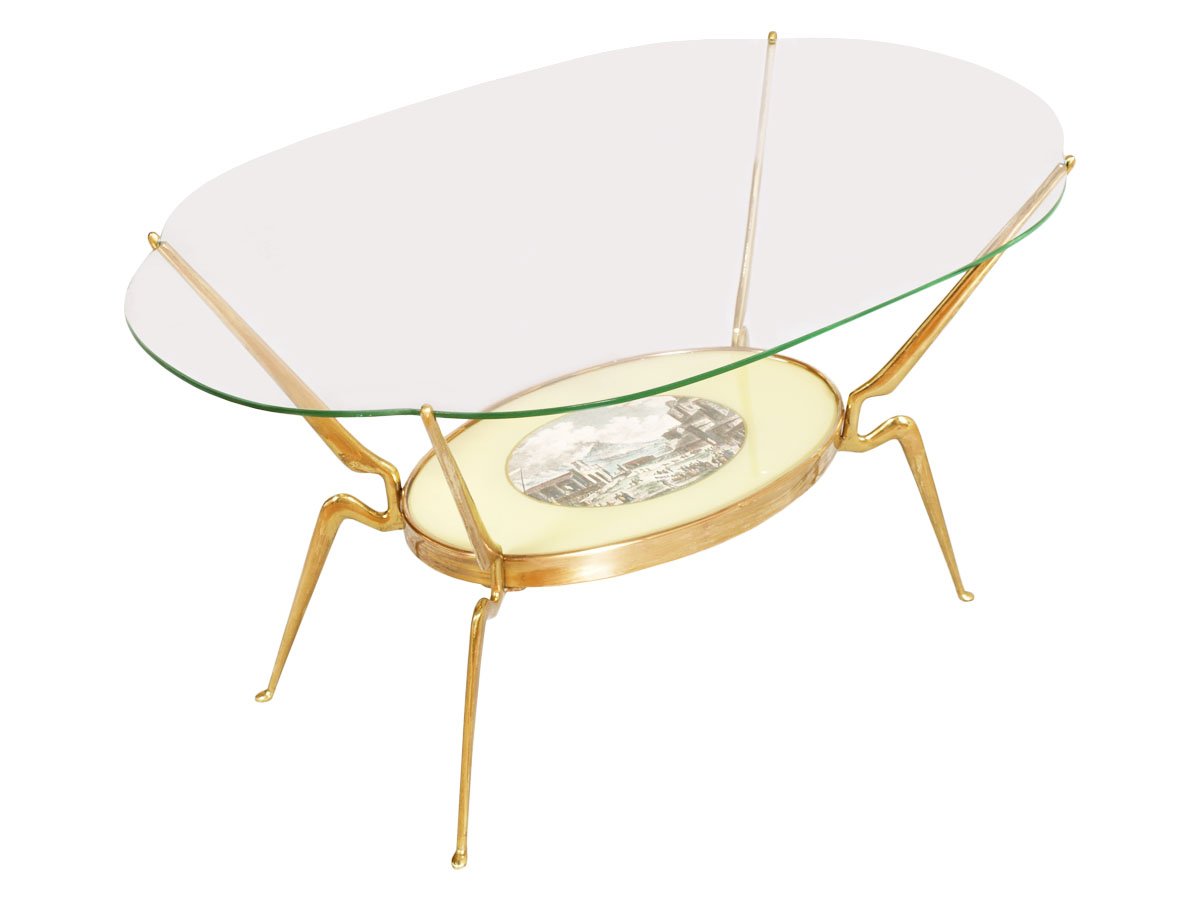 Mid-Century Gilt Brass Coffee Table by Cesare Lacca, 1950s