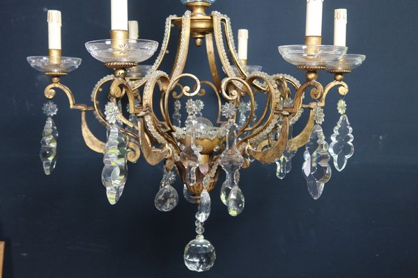 Mid-Century Gilt Iron Chandelier, 1950s-WSV-1813734