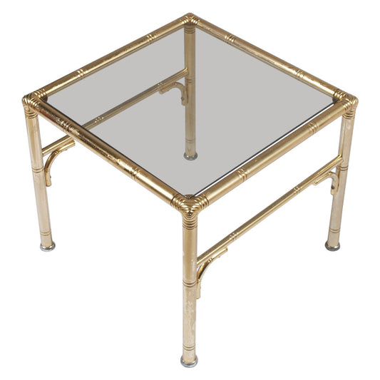 Mid-Century Gilt Metal and Smoked Glass Coffee Table by Jacques Adnet for Maison Baguès