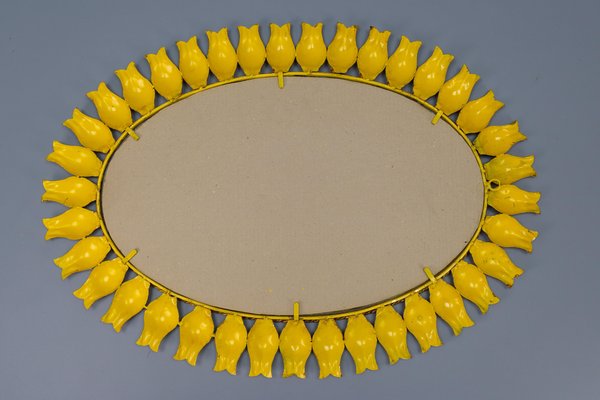 Mid-Century Gilt Metal Oval Sunburst Wall Mirror, 1950s-KEG-1754138