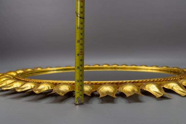 Mid-Century Gilt Metal Oval Sunburst Wall Mirror, 1950s-KEG-1754138