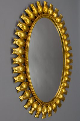 Mid-Century Gilt Metal Oval Sunburst Wall Mirror, 1950s-KEG-1754138