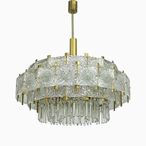 Mid-Century Glass and Brass Chandelier by Kamenicky Senov-JXK-1156380