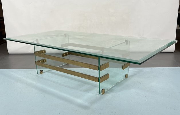 Mid-Century Glass and Brass Coffee Table from Fontana Arte, Italy, 1970s-OT-1286670