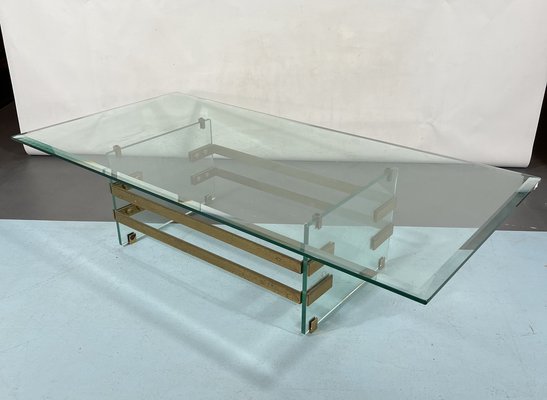 Mid-Century Glass and Brass Coffee Table from Fontana Arte, Italy, 1970s-OT-1286670