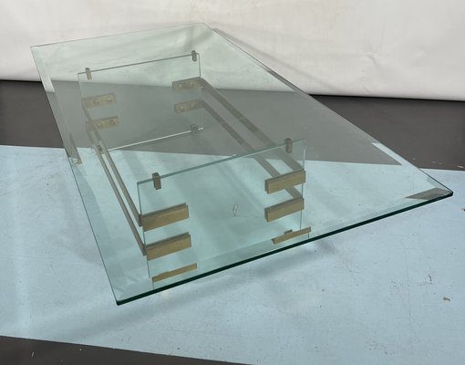 Mid-Century Glass and Brass Coffee Table from Fontana Arte, Italy, 1970s-OT-1286670