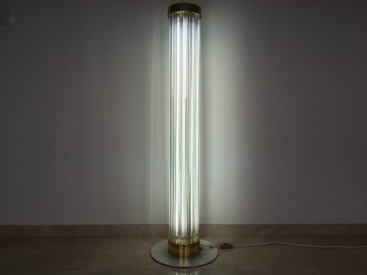 Mid-Century Glass and Brass Floor Lamp from Kamenický Šenov, 1960s-TZ-557392