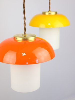 Mid-Century Glass and Brass Mushroom Pendant Lamps, Set of 2-HGJ-1440899