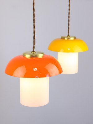 Mid-Century Glass and Brass Mushroom Pendant Lamps, Set of 2-HGJ-1440899