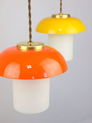 Mid-Century Glass and Brass Mushroom Pendant Lamps, Set of 3-HGJ-1440906