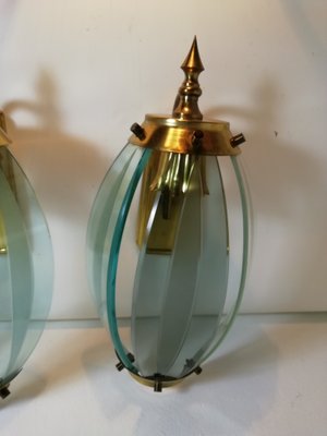 Mid-Century Glass and Brass Sconces, Italy, 1960s, Set of 2-HNE-1062546