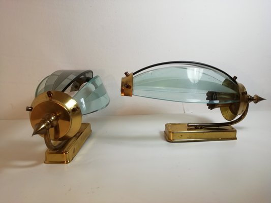 Mid-Century Glass and Brass Sconces, Italy, 1960s, Set of 2-HNE-1062546