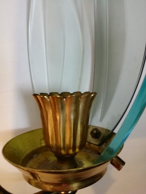 Mid-Century Glass and Brass Sconces, Italy, 1960s, Set of 2-HNE-1062546