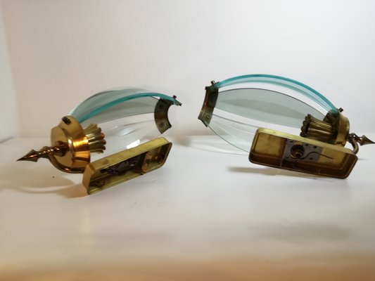 Mid-Century Glass and Brass Sconces, Italy, 1960s, Set of 2-HNE-1062546