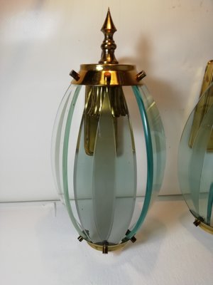 Mid-Century Glass and Brass Sconces, Italy, 1960s, Set of 2-HNE-1062546