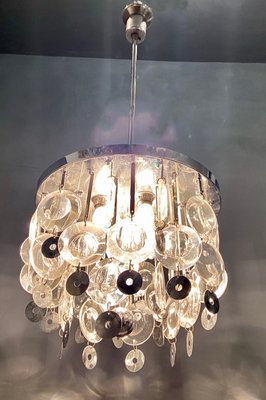 Mid-Century Glass and Chrome Disc Chandelier by Oscar Torlasco, 1970s-JJC-693668