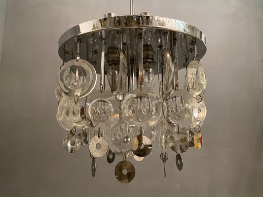 Mid-Century Glass and Chrome Disc Chandelier by Oscar Torlasco, 1970s-JJC-693668