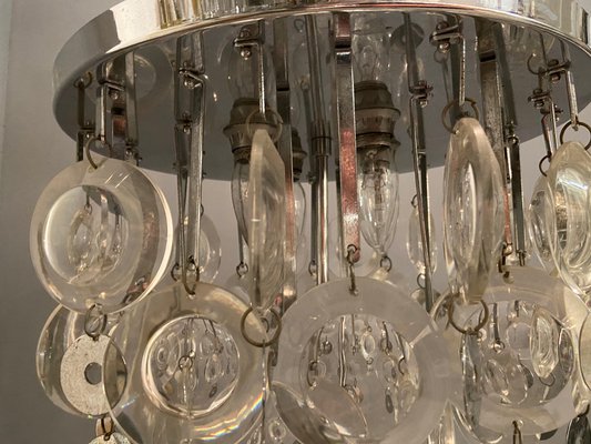 Mid-Century Glass and Chrome Disc Chandelier by Oscar Torlasco, 1970s-JJC-693668