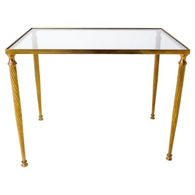 Mid-Century Glass and Gilt Brass Coffee Table with Twisted Legs, France, 1960-RIU-1328428