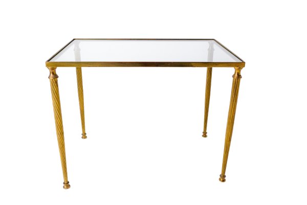 Mid-Century Glass and Gilt Brass Coffee Table with Twisted Legs, France, 1960-RIU-1328428