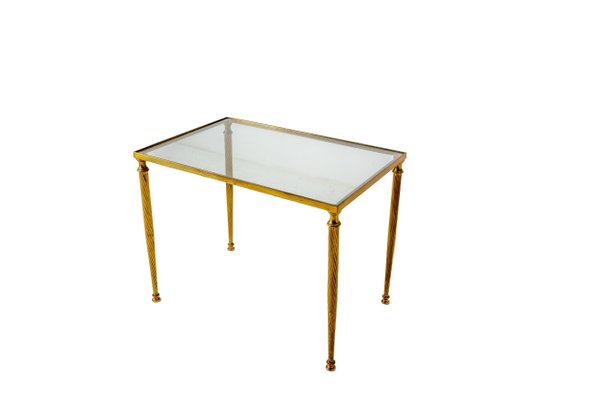 Mid-Century Glass and Gilt Brass Coffee Table with Twisted Legs, France, 1960-RIU-1328428