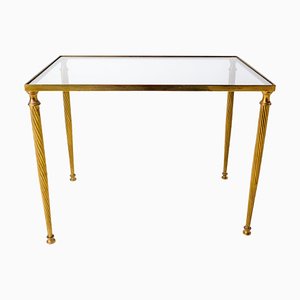 Mid-Century Glass and Gilt Brass Coffee Table with Twisted Legs, France, 1960-RIU-1328428