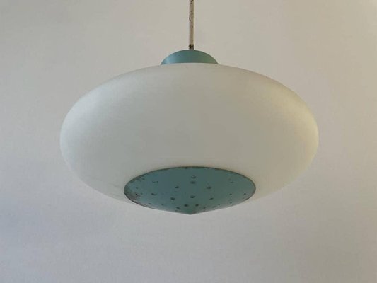 Mid-Century Glass and Turquois Metal Ceiling Lamp by Angelo Lelli for Arredoluce, Italy, 1950s-RDS-1725995