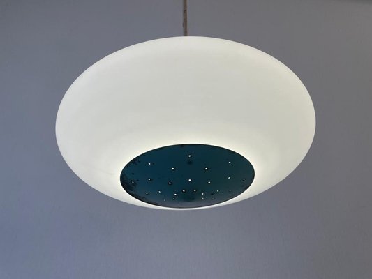 Mid-Century Glass and Turquois Metal Ceiling Lamp by Angelo Lelli for Arredoluce, Italy, 1950s-RDS-1725995