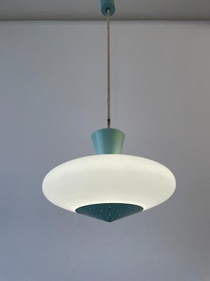 Mid-Century Glass and Turquois Metal Ceiling Lamp by Angelo Lelli for Arredoluce, Italy, 1950s-RDS-1725995