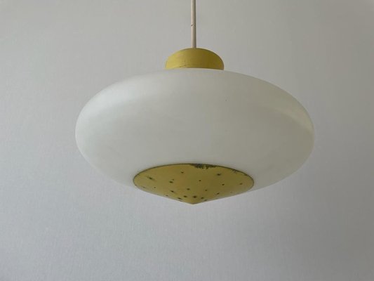 Mid-Century Glass and Yellow Metal Ceiling Lamp by Angelo Lelli for Arredoluce, Italy, 1950s-RDS-1726000