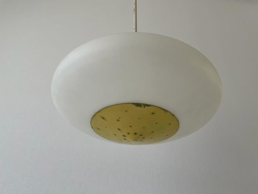 Mid-Century Glass and Yellow Metal Ceiling Lamp by Angelo Lelli for Arredoluce, Italy, 1950s-RDS-1726000