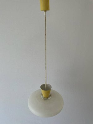 Mid-Century Glass and Yellow Metal Ceiling Lamp by Angelo Lelli for Arredoluce, Italy, 1950s-RDS-1726000