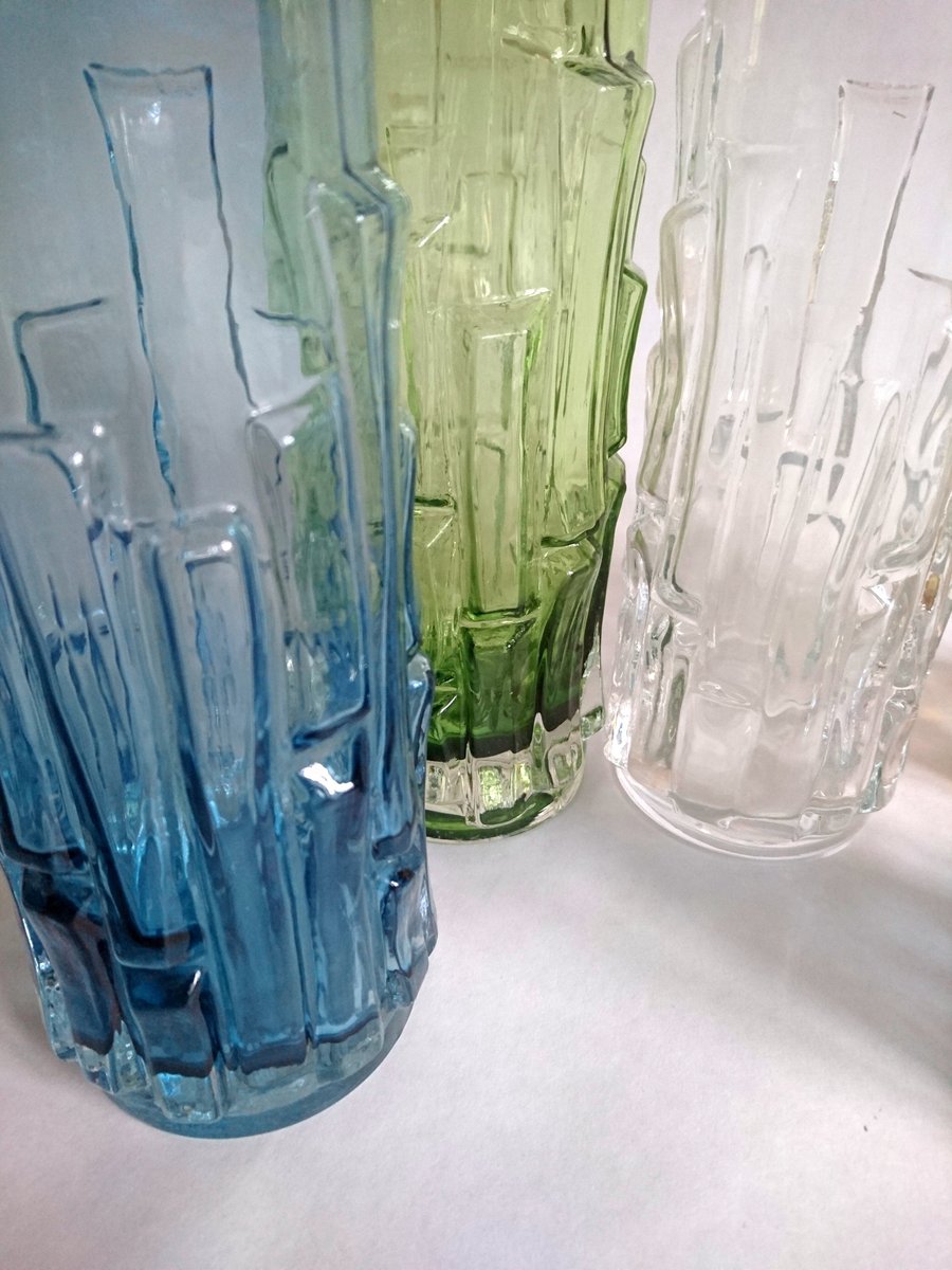 Mid-Century Glass Bark Vases by Bo Borgström for Åseda, 1960s, Set of 6