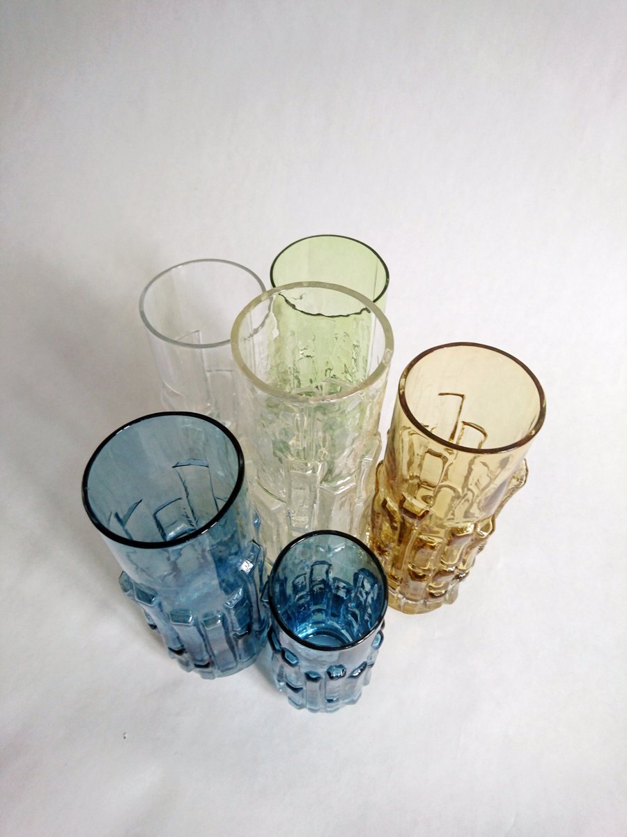 Mid-Century Glass Bark Vases by Bo Borgström for Åseda, 1960s, Set of 6