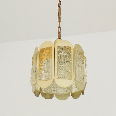 Mid-Century Glass & Brass Ceiling Lamp from Vitrika, Denmark, 1960s-BMM-1098001