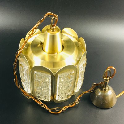 Mid-Century Glass & Brass Ceiling Lamp from Vitrika, Denmark, 1960s-BMM-1098001