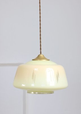 Mid-Century Glass & Brass Pendant Lamp, Set of 2-HGJ-1080193