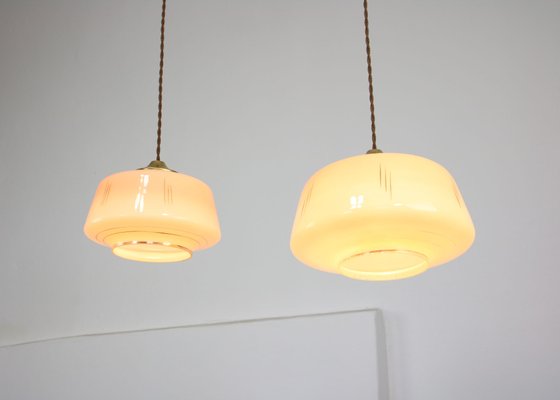 Mid-Century Glass & Brass Pendant Lamp, Set of 2-HGJ-1080193