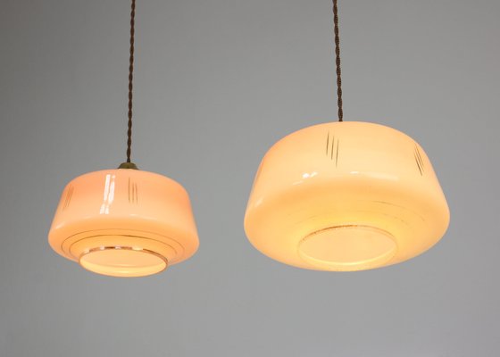 Mid-Century Glass & Brass Pendant Lamp, Set of 2-HGJ-1080193