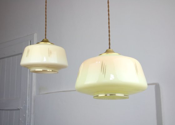 Mid-Century Glass & Brass Pendant Lamp, Set of 2-HGJ-1080193