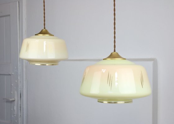 Mid-Century Glass & Brass Pendant Lamp, Set of 2-HGJ-1080193