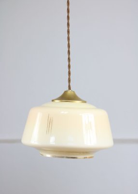 Mid-Century Glass & Brass Pendant Lamp, Set of 2-HGJ-1080193