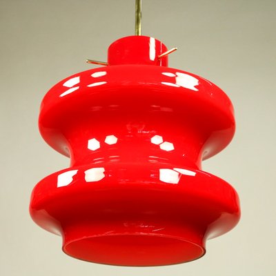 Mid-Century Glass, Cherry & Brass Pendant Lamp-FUP-582752