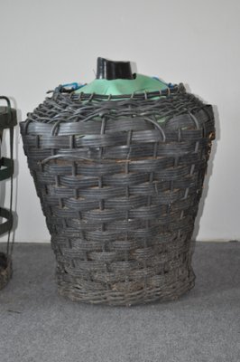 Mid-Century Glass Demijohn in Plastic Basket-OXJ-628024