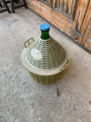 Mid-Century Glass Demijohn in Plastic Basket-OXJ-1706449