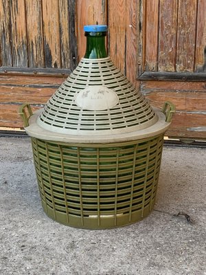 Mid-Century Glass Demijohn in Plastic Basket-OXJ-1706449