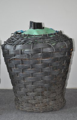 Mid-Century Glass Demijohn in Plastic Basket-OXJ-628024